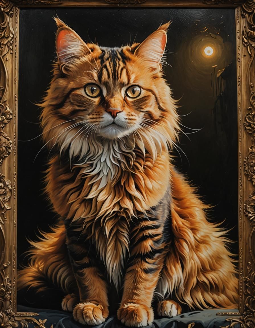 Cinematic Oil Painting of an Orange Siberian Cat
