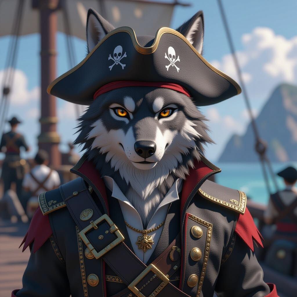Wolves as Pirates in Anime Style 3D Art