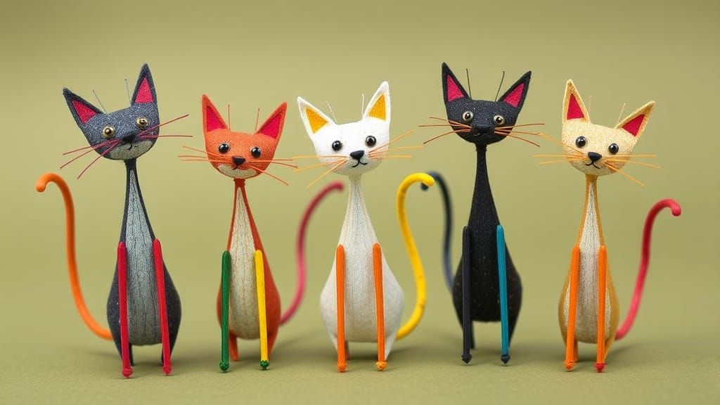 Whimsical Cats Crafted from Rainbow Pickup Sticks