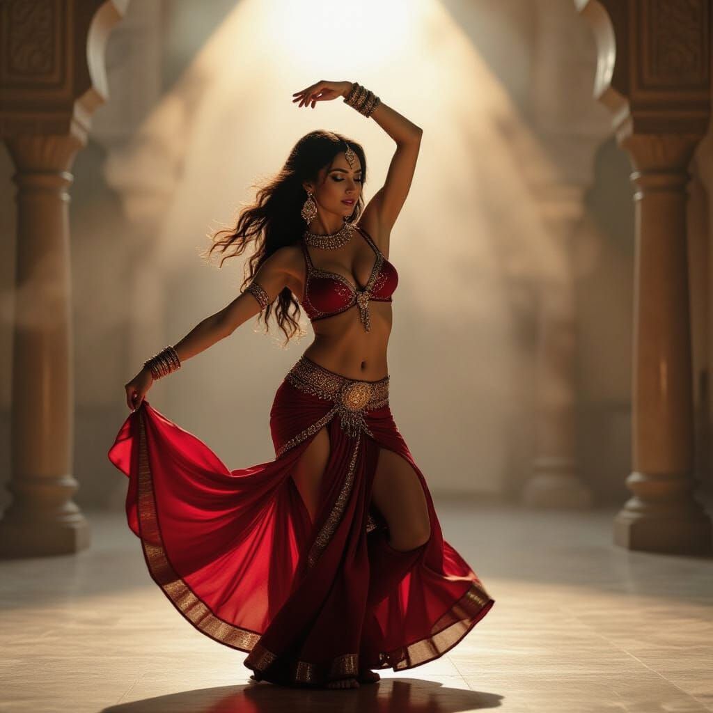 Cinematic Belly Dancer Performing Shimmy