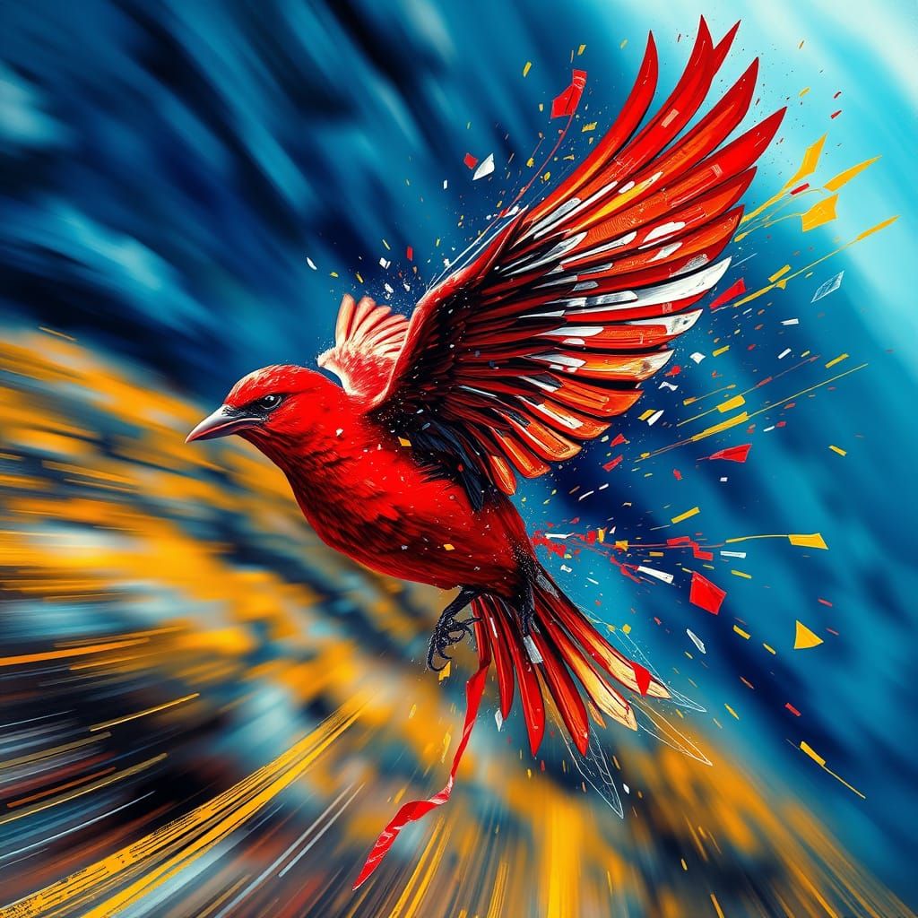 Dynamic Bird in Flight: Abstract Expressionist Style