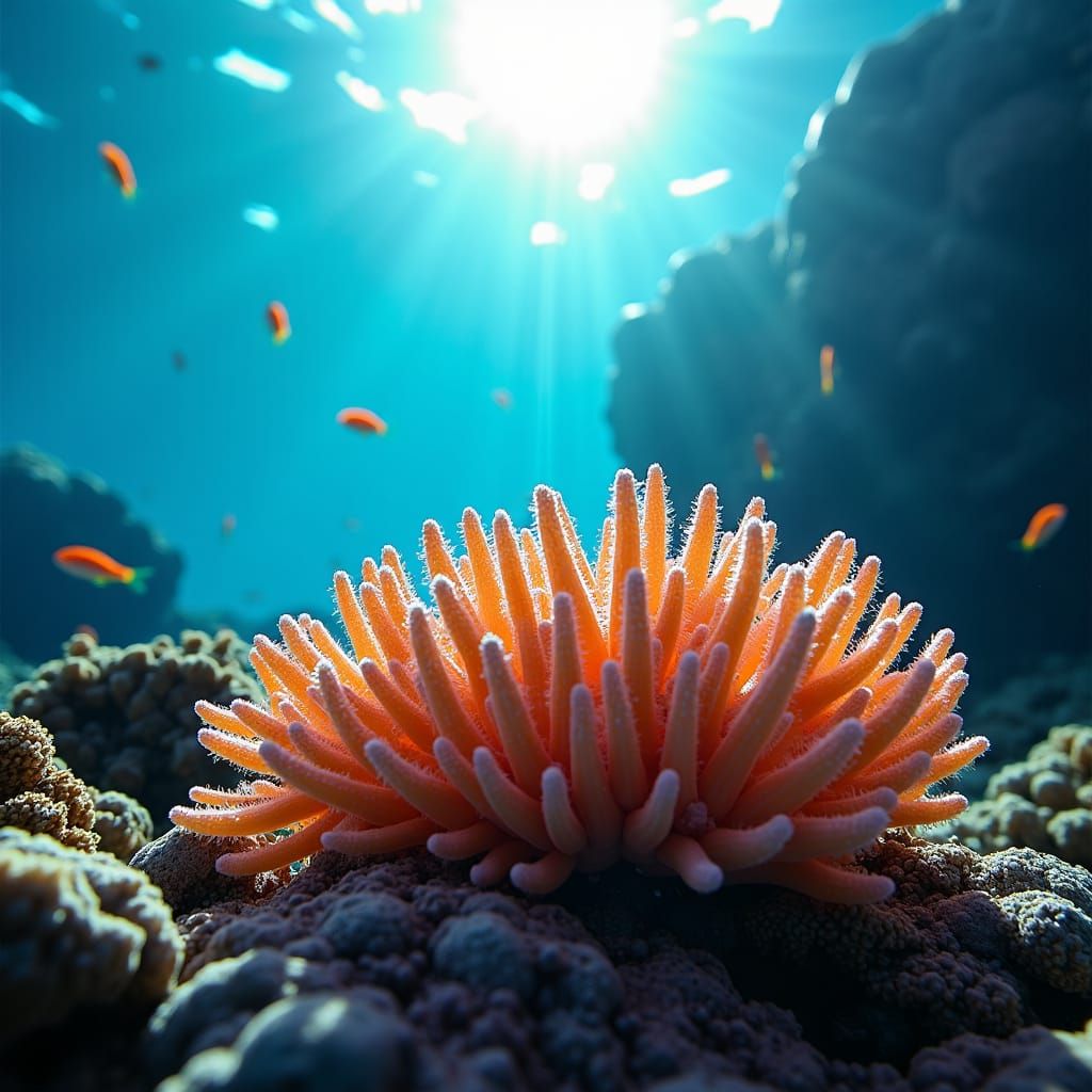 Underwater Coral Reef with Sunrays and Fish
