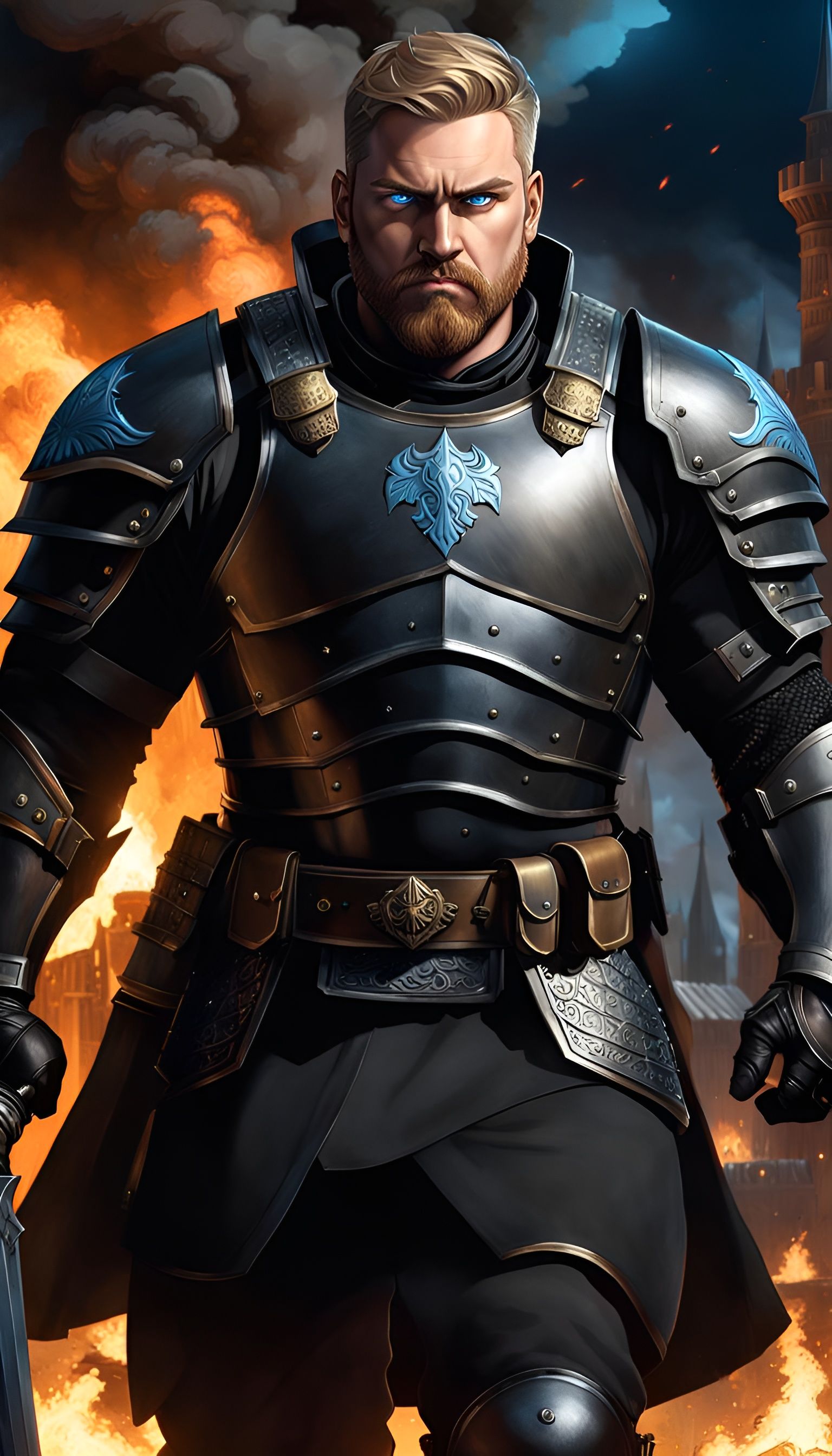 PTSD Warrior Leaving Burning Fort: Hyperrealistic Concept Ar...