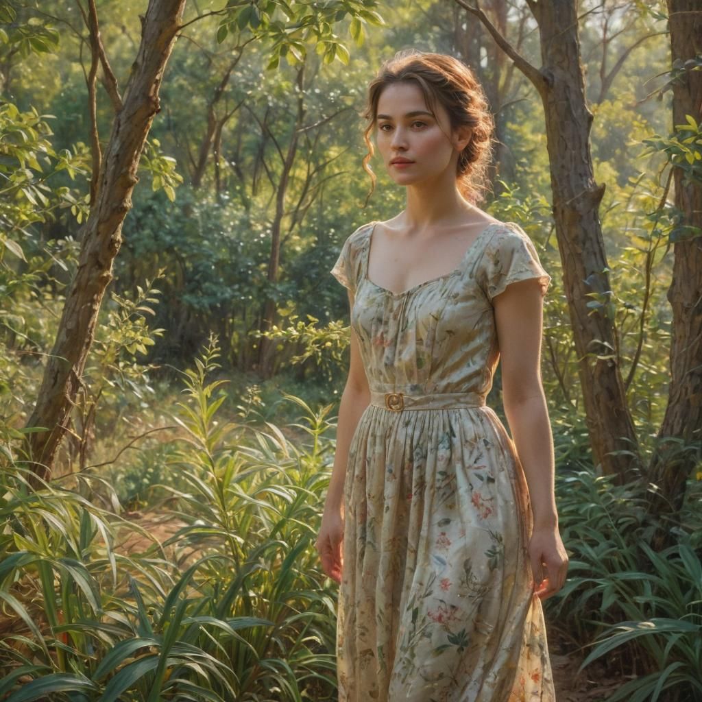 Impressionist Woman in Vegetation, Renoir-esque Painting