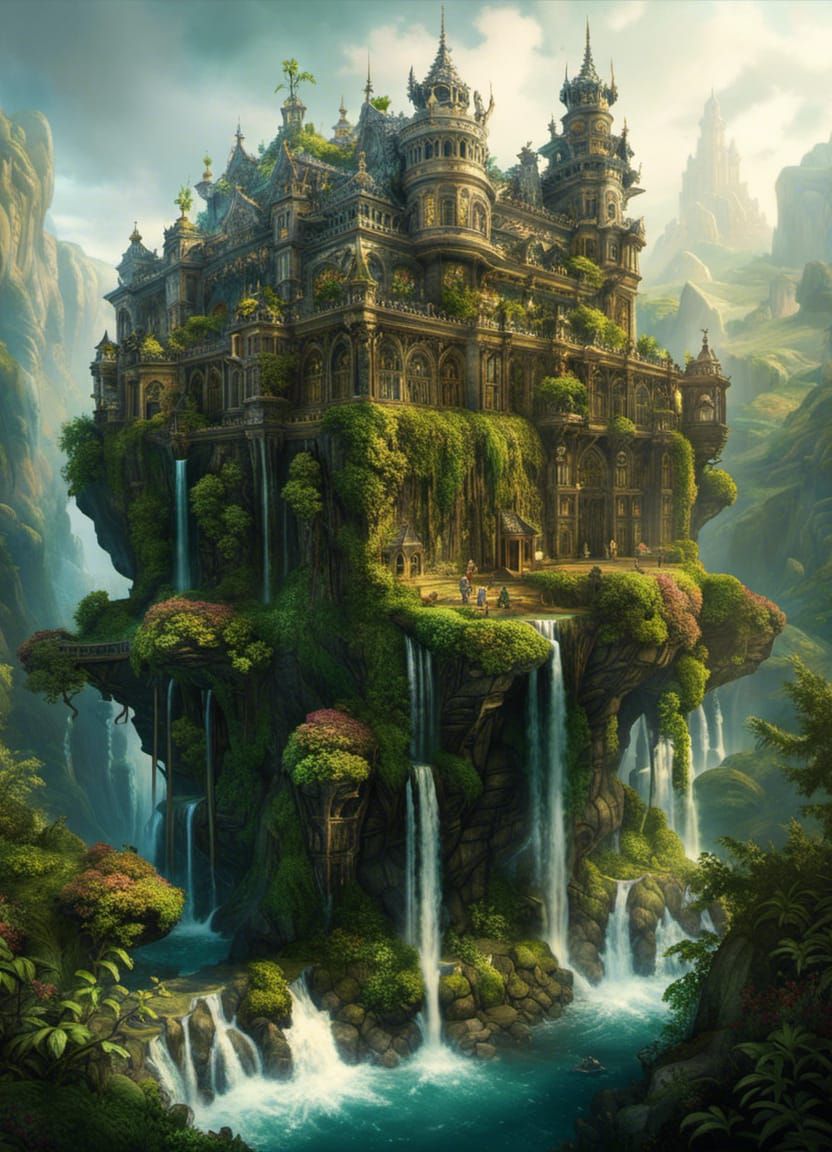 Overgrown Waterfall Palace: Fantasycore Artwork