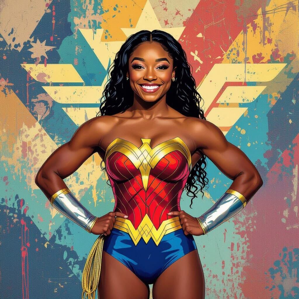 Simone Biles as Wonder Woman in Abstract Art Style