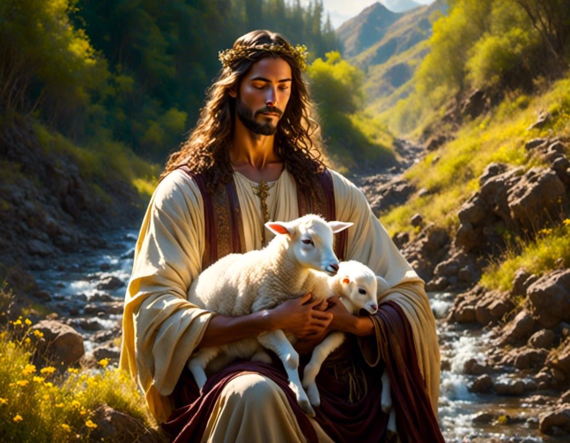 Jesus, the Good Shepherd, Watercolor Portrait