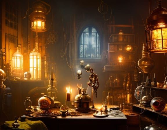 Steampunk Mad Scientist's Intriguing Laboratory