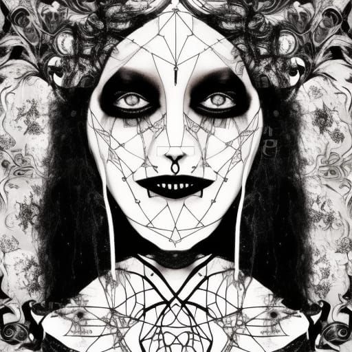 Gothic Fashion Self-Portrait in Hall of Mirrors