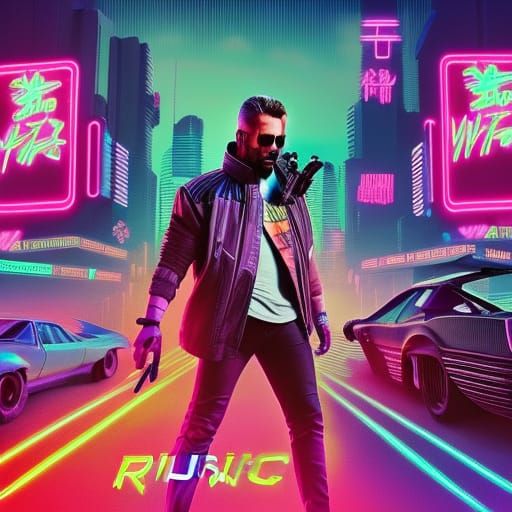 Neon Cyberpunk Cityscape in Synthwave Style