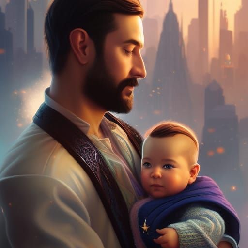 Father and Baby Portrait in Artstation Style