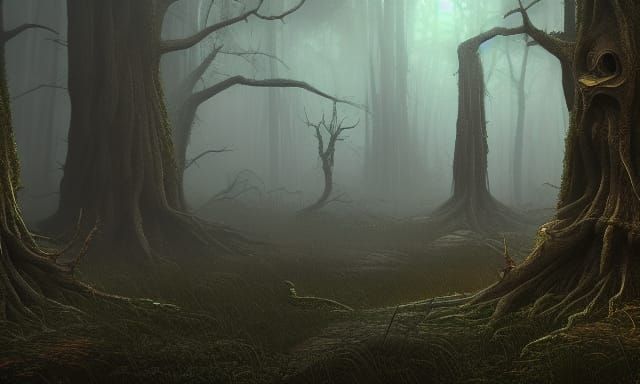 Terrifying Horror Forest Landscape: Detailed Matte Painting