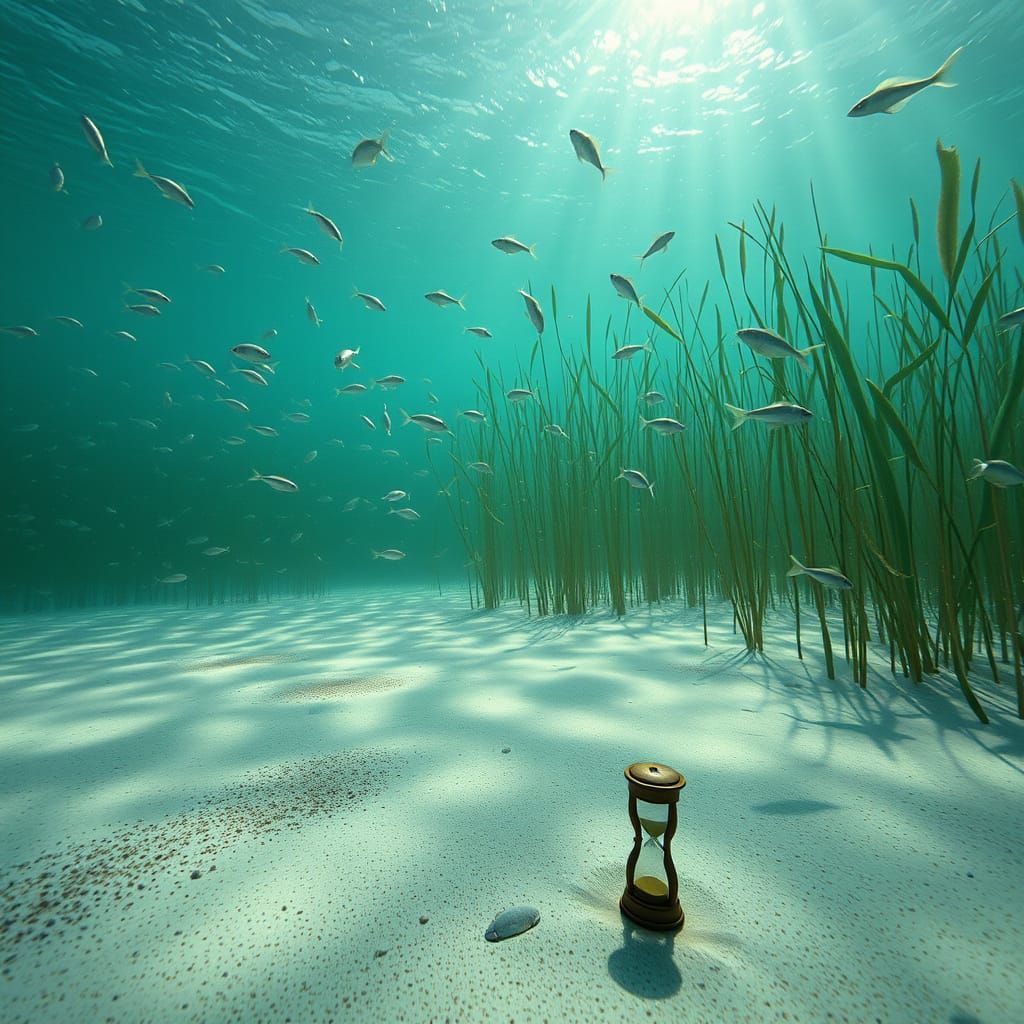 Underwater Seagrass Field with Hourglass