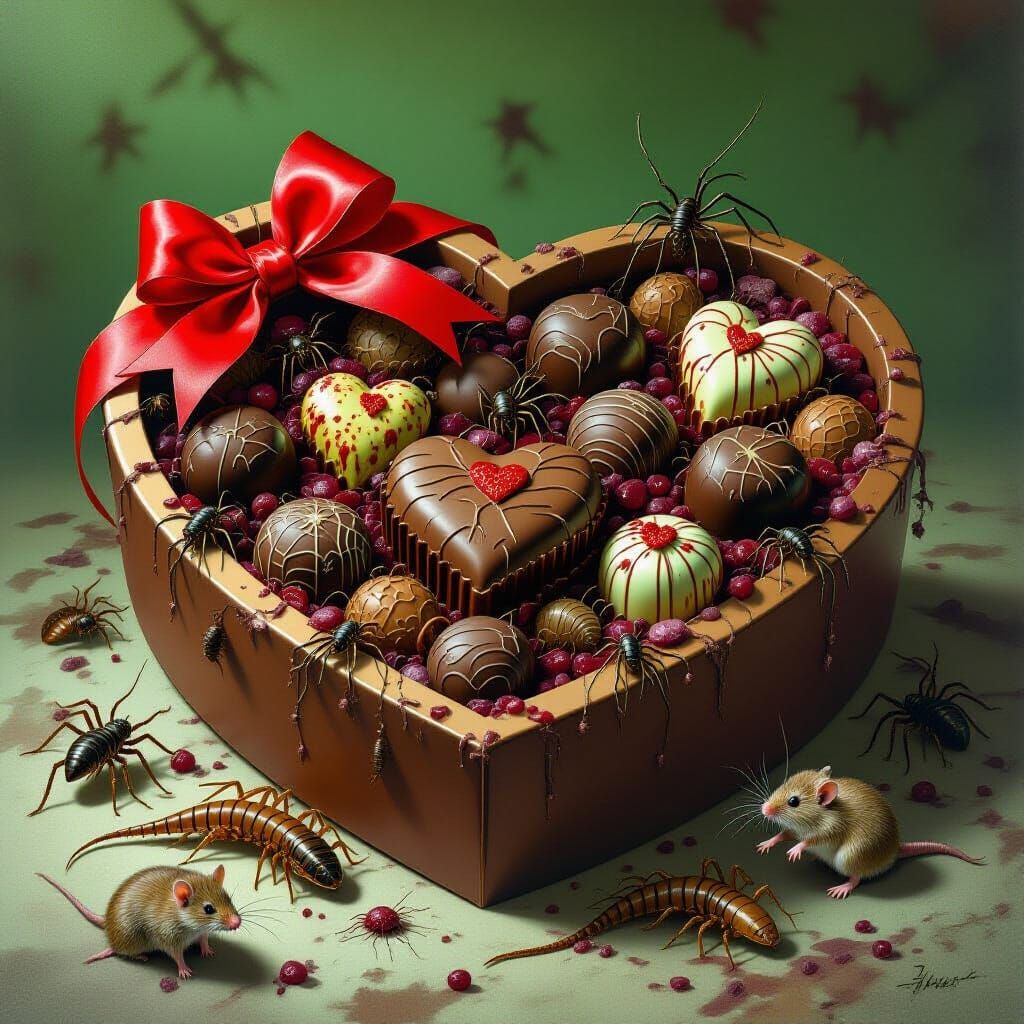 Grotesque Valentine's Chocolate Box with Vermin and Snakes