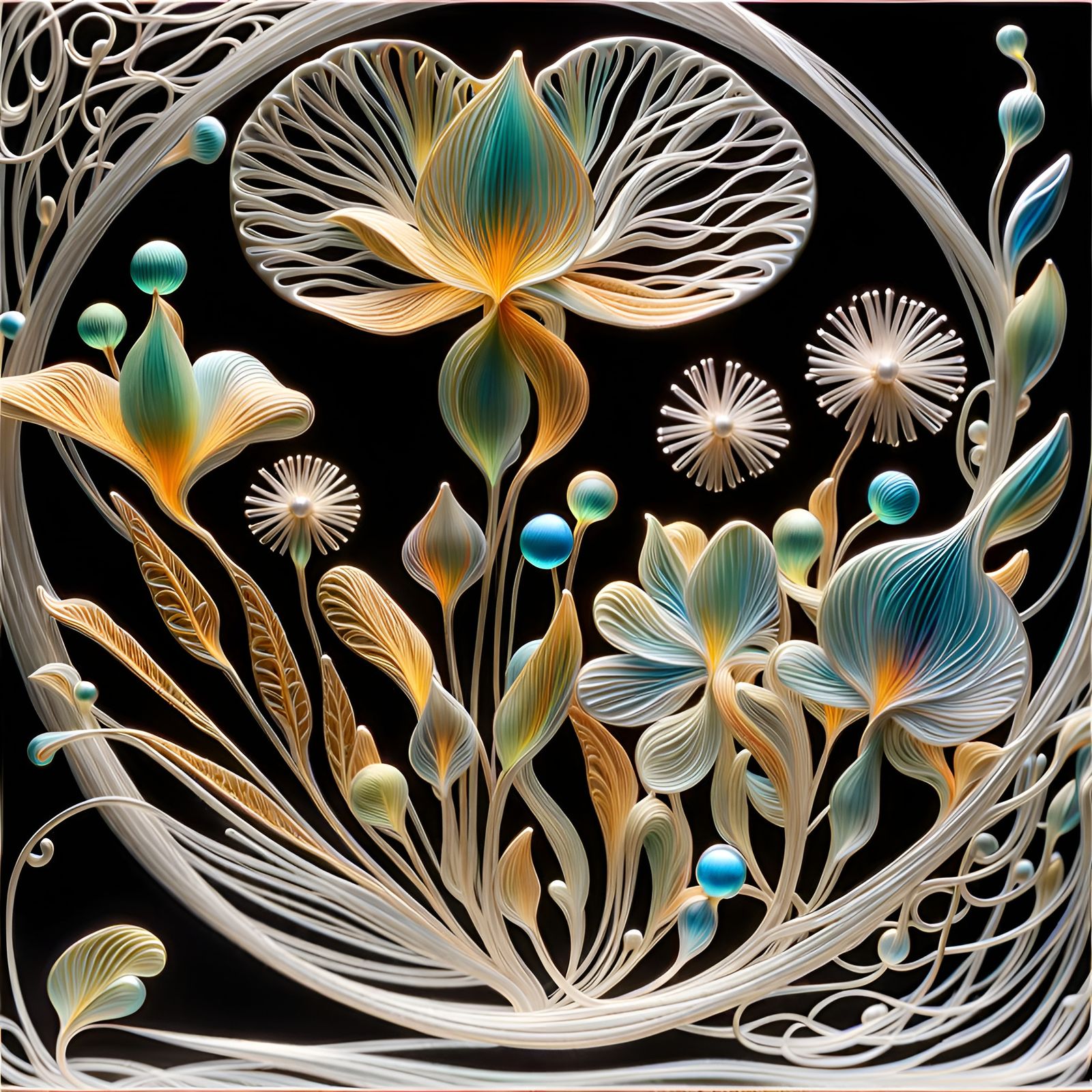 filigree art nouveau flowers