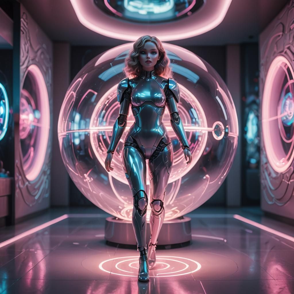 Futuristic Doll with Holographic Orb, Digital Art