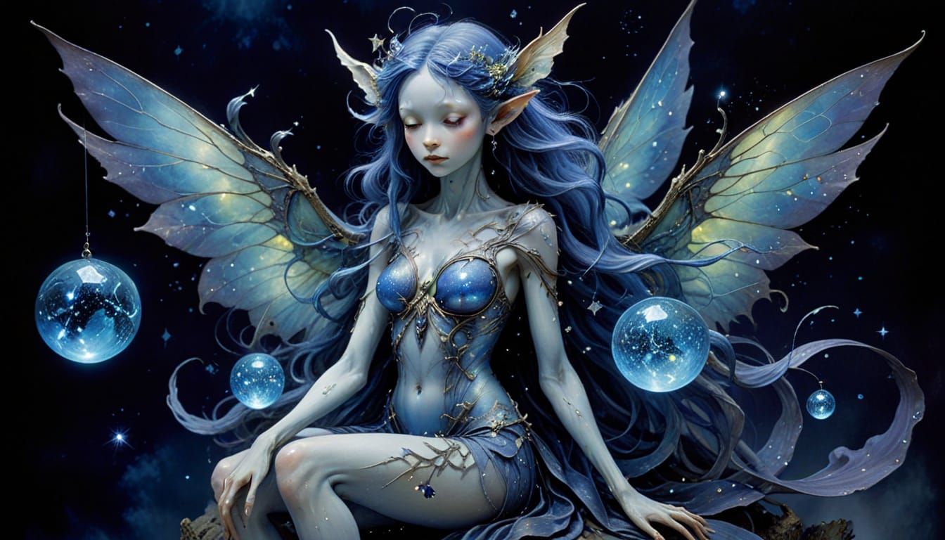 Ethereal Cosmic Nymph in Vibrant Iridescent Hues