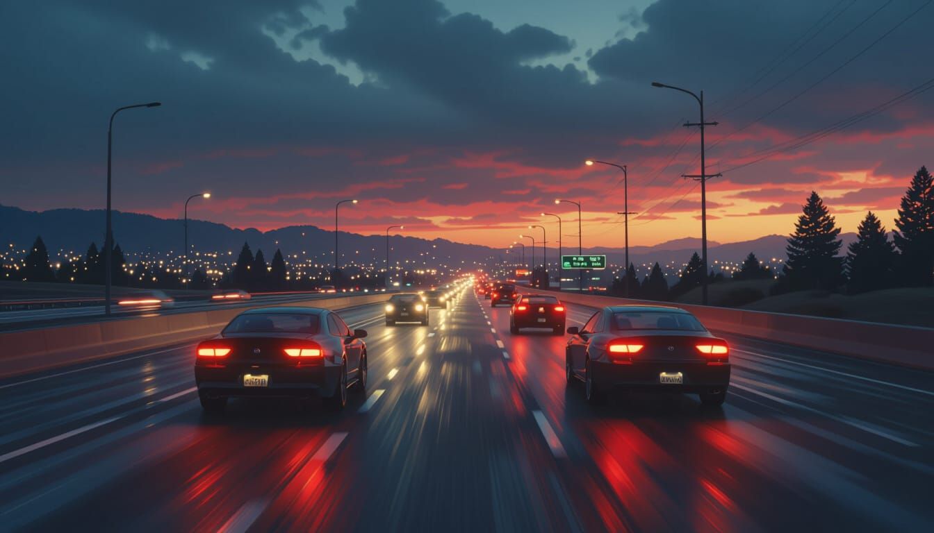 Night Highway Scene in Digital Matte Painting Style