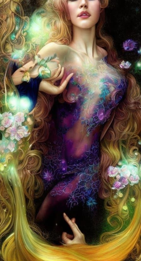 Opalescent Yarn Spinner in Art Nouveau Style