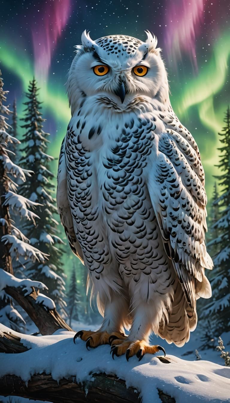 Snowy Owl Spirit Animal with Magic Aurora