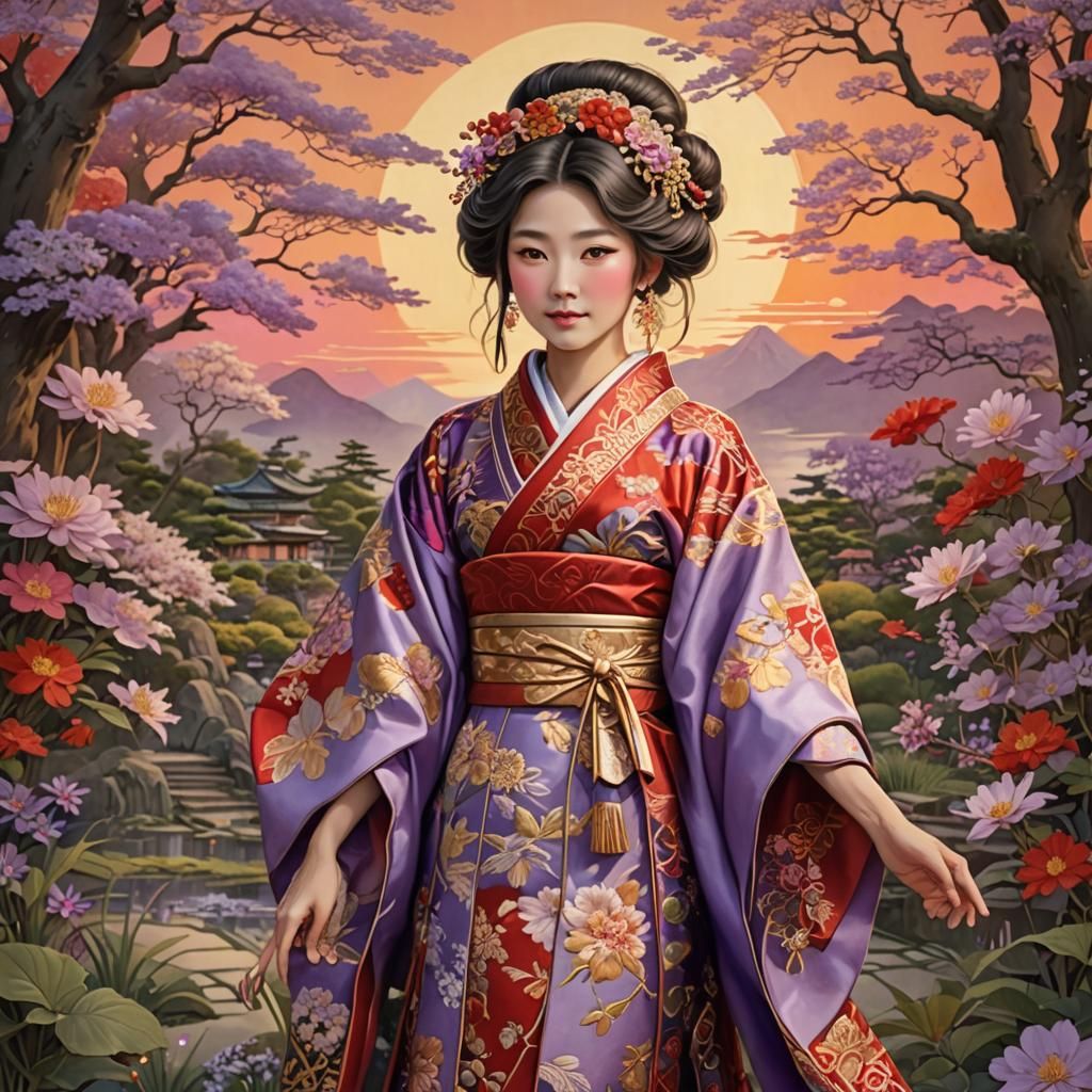 Japanese Woman in Kimono, Fantasy Style Portrait