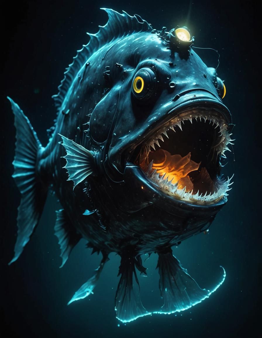 Glowing Anglerfish Lure in the Abyss