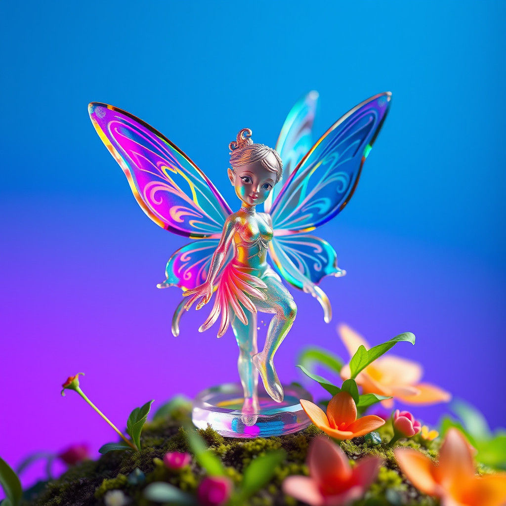 Rainbow Crystal Fairy Figurine in Futuristic Concept Art Sty...