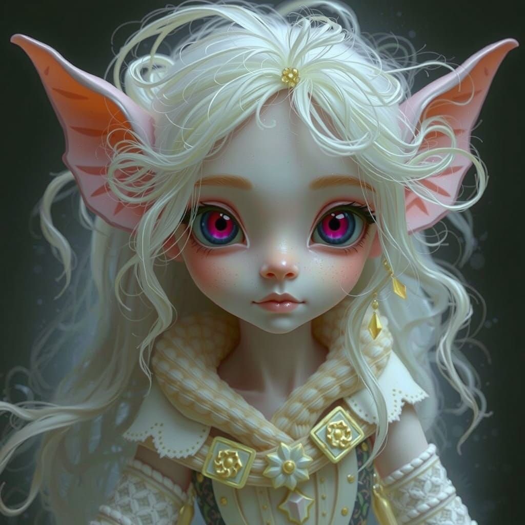 Albino Elf with Pink Eyes Hyperrealistic Digital Art
