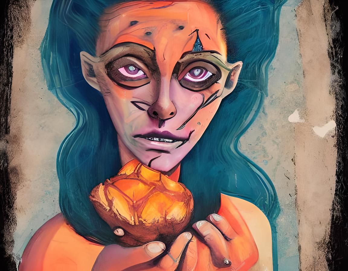 Glitchy 16-Bit Portrait of a Blue-Haired Girl