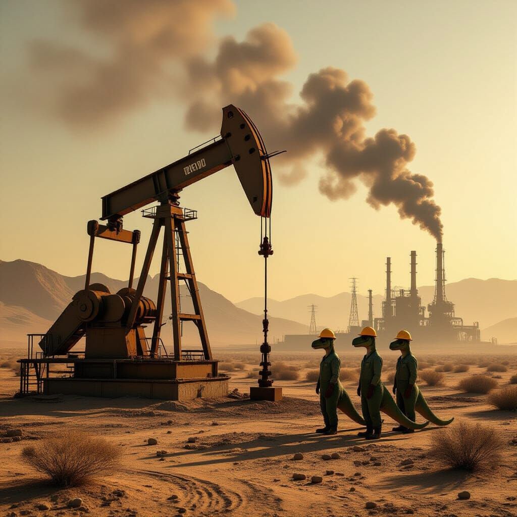 Dinosaur Workers in Industrial Wasteland