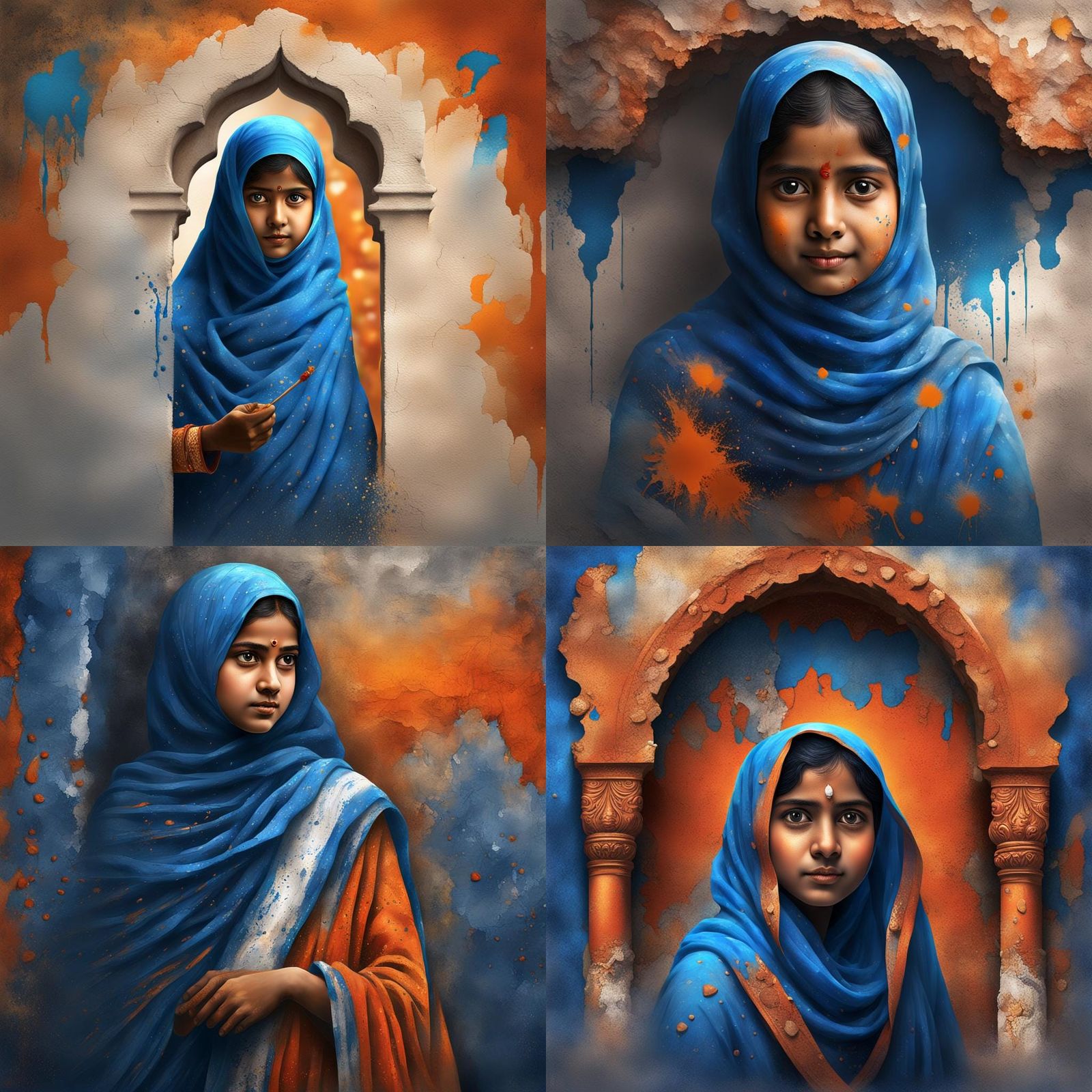 Tamil Girl in Burka, Photorealistic Impasto Painting