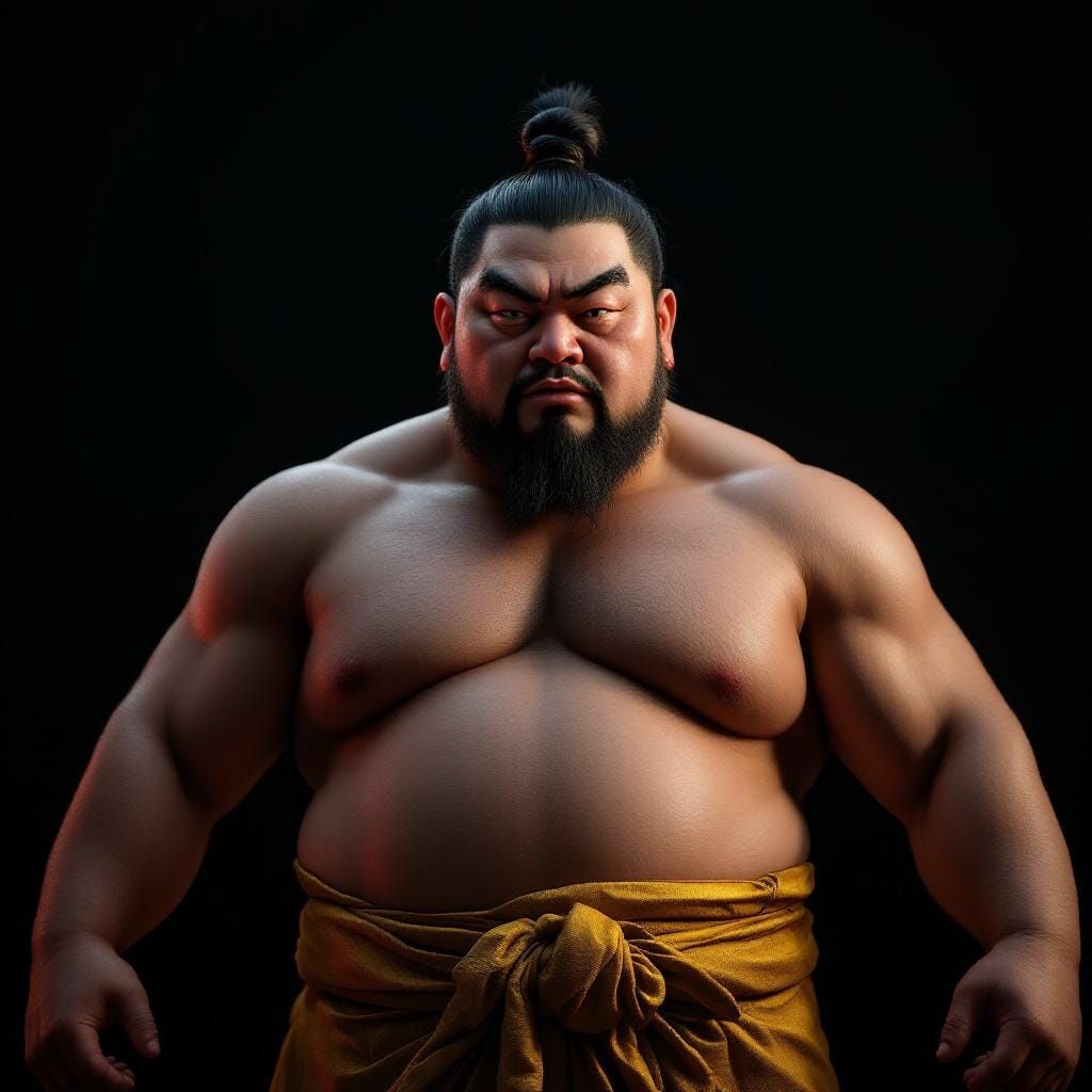 Sumo Wrestler Portrait in Hyperrealistic Airbrush Style