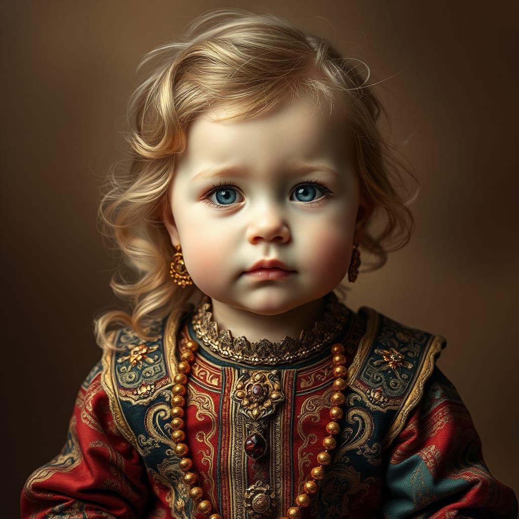 Golden-Haired Baby Midas in Renaissance Attire