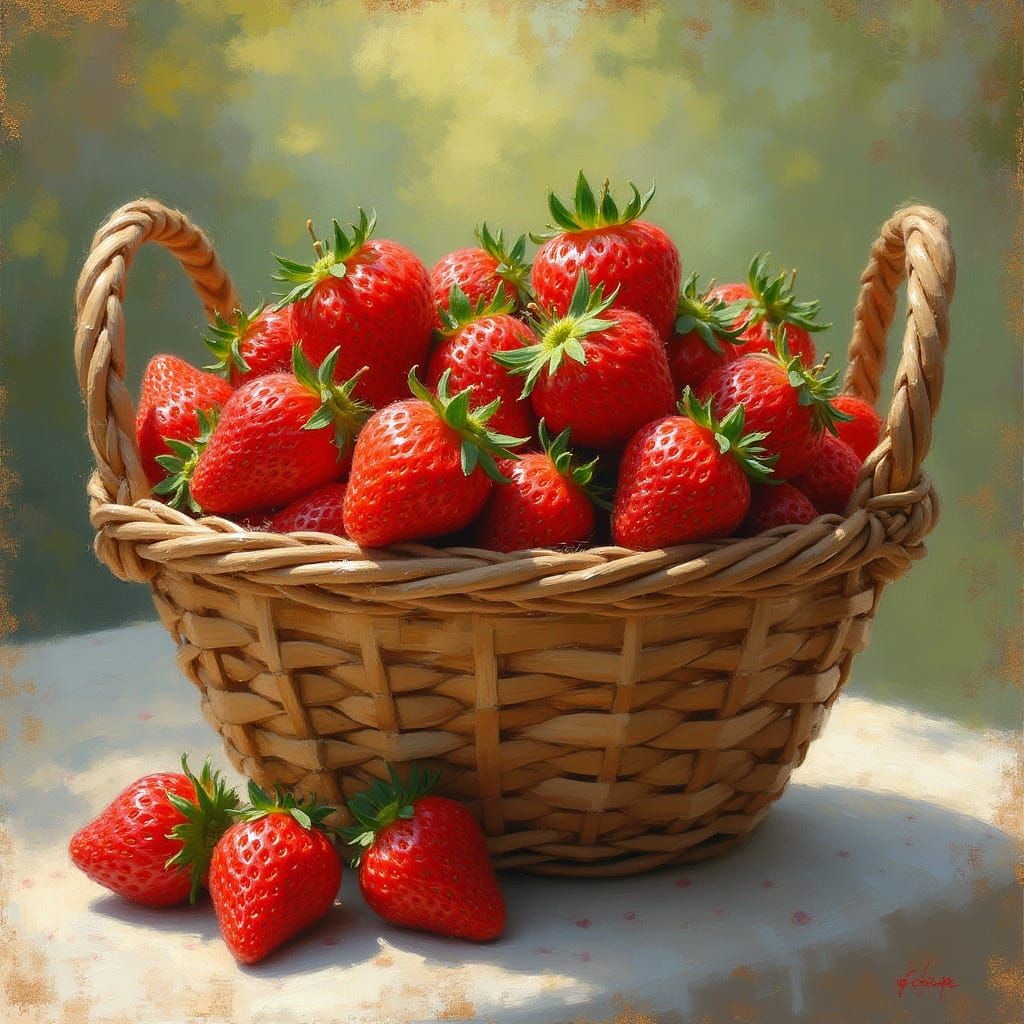 Impressionist Strawberries in a Wicker Basket
