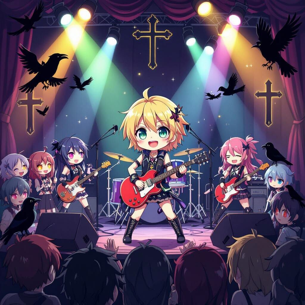 Chibi KISE Band Rocks Dark Stage with Gothic Flair