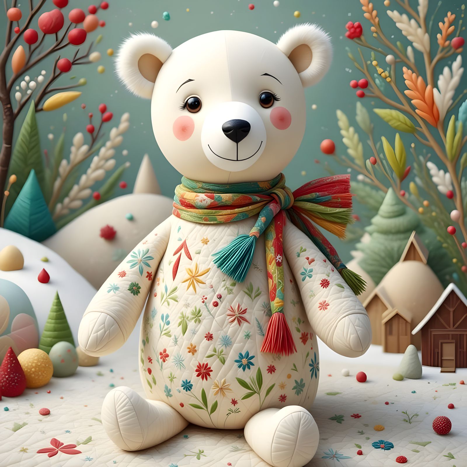 Cozy Polar Bear in Quilted Embroidery Style