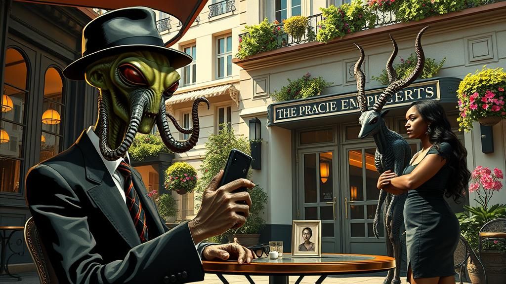 Alien Undercover in Paris, Surrealist Art Nouveau