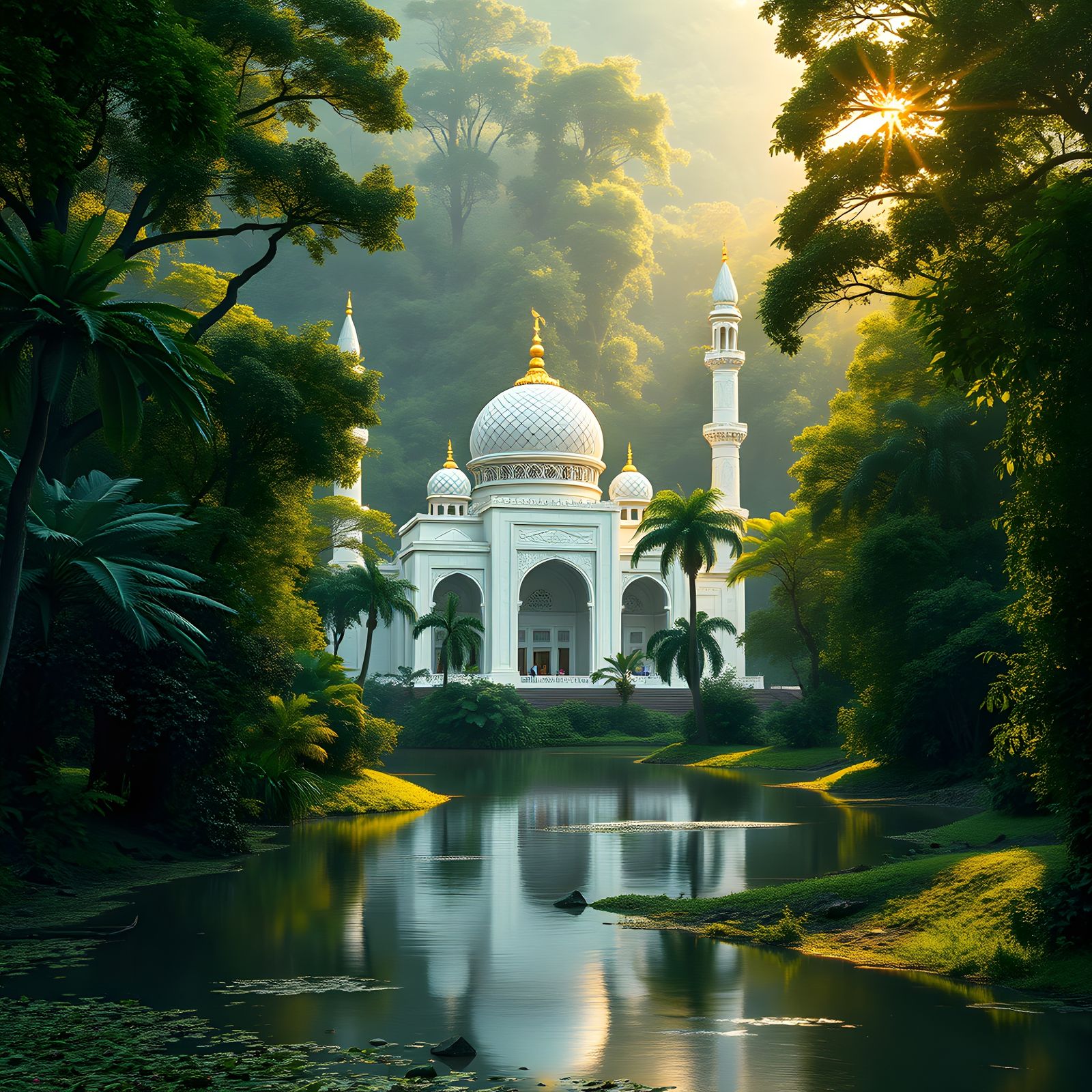 Mosque in Amazon Rainforest: Photorealistic Architectural Ha...