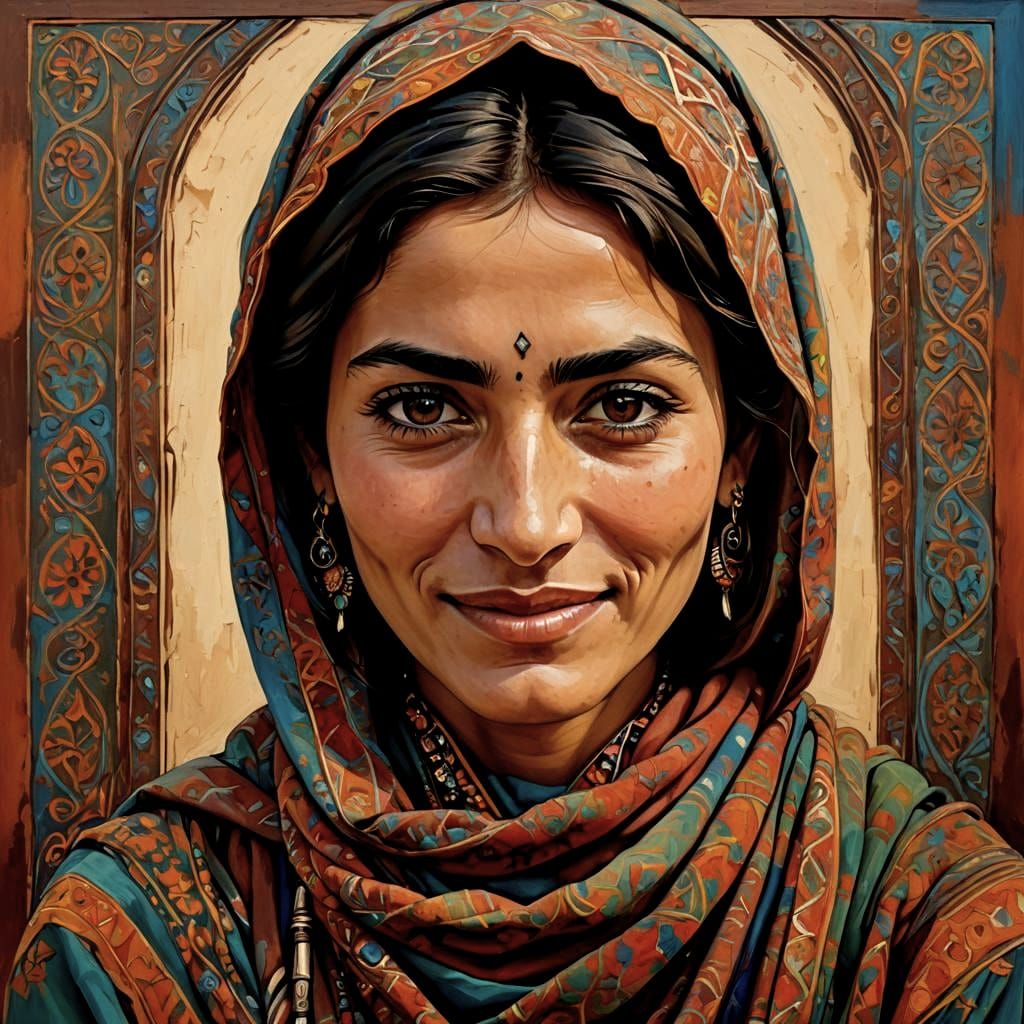 Pashtun Goddess in Mystical Neogothic Oil Painting