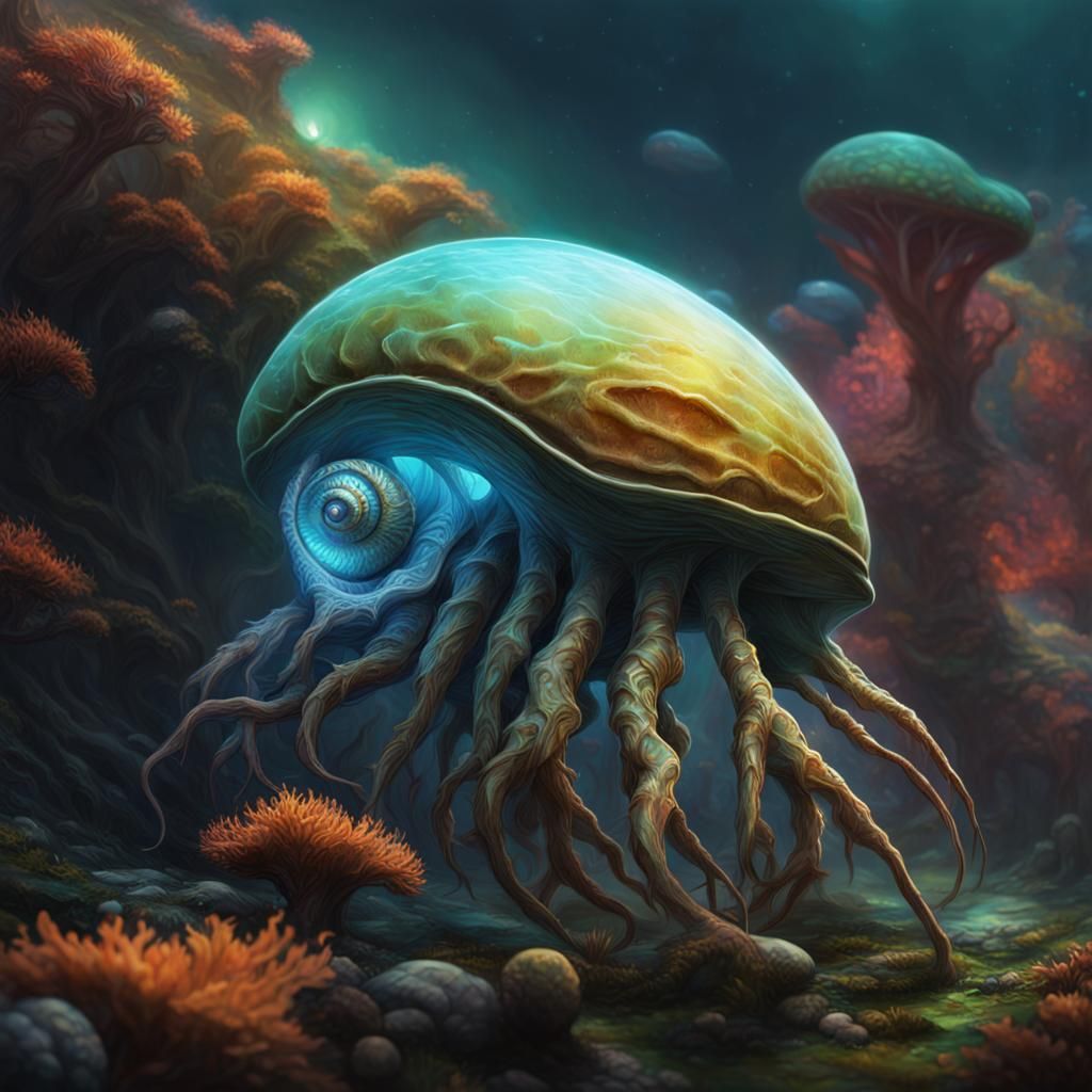 Alien Fungus Nautilus Speculative Evolution Concept Art