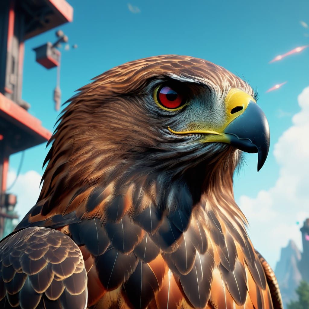 Regal Red-Tailed Hawk in Whimsical, Dreamlike Atmosphere