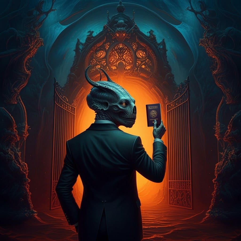 Mystical Being at Underworld Gate with Passport