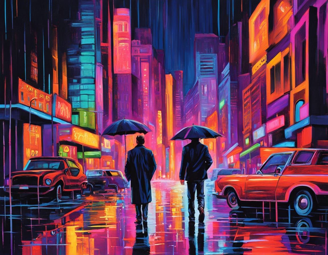 Noir Man in Abstract Cityscape at Night