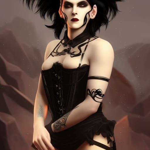 Androgynous Man in Corset: Detailed Matte Painting