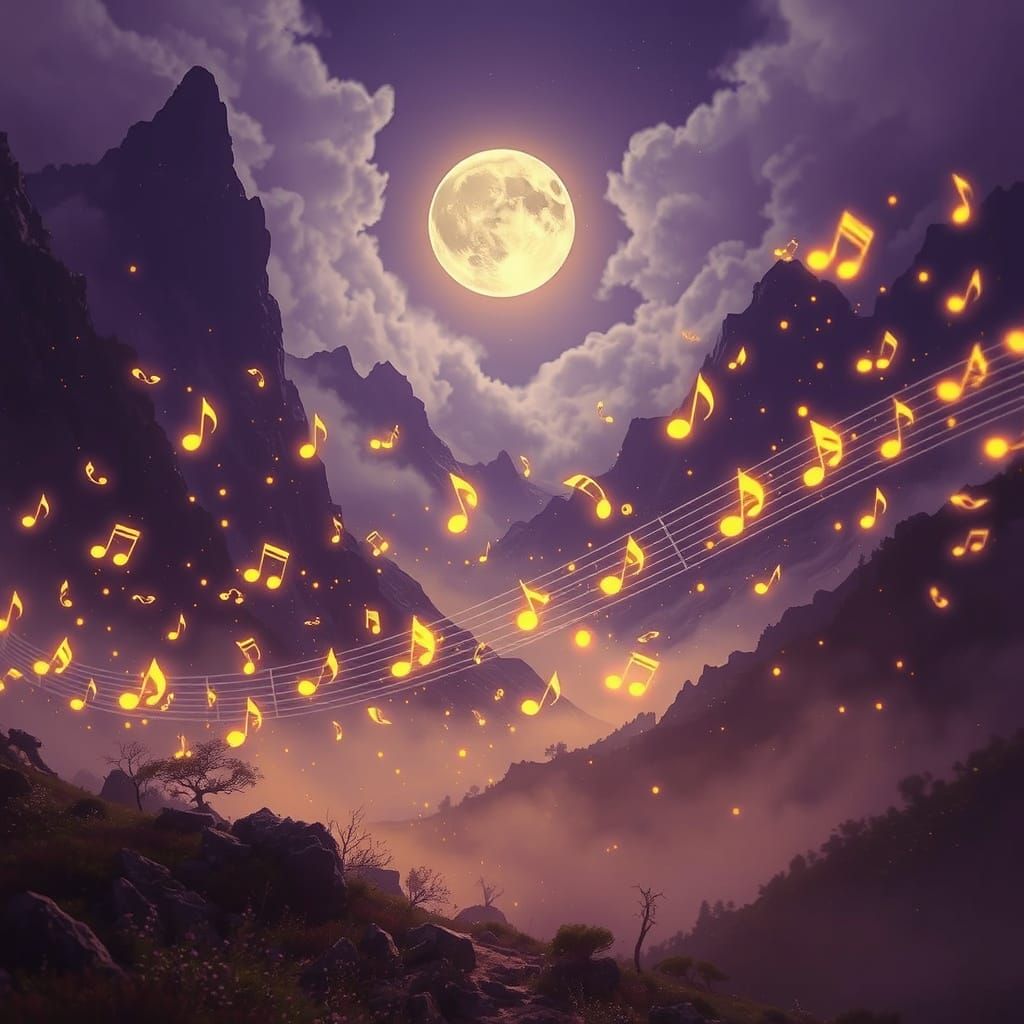 Mystical Notes Dance in Moonlit Valley