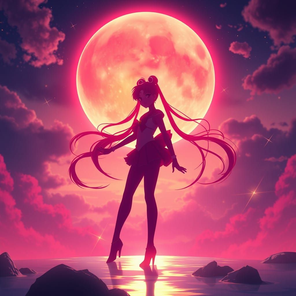 Sailor Moon Anime Silhouette: Detailed Matte Painting