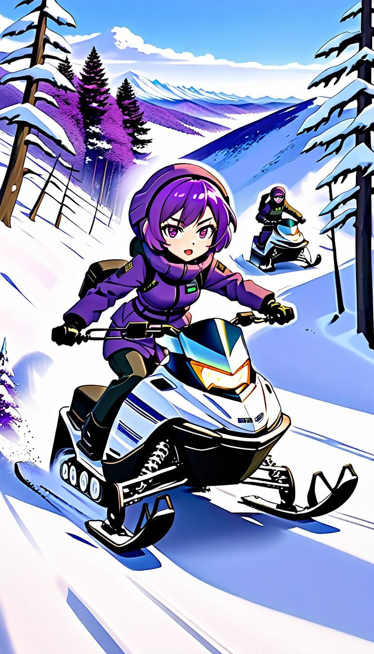 Anime Girl on Snowmobile Chase Scene