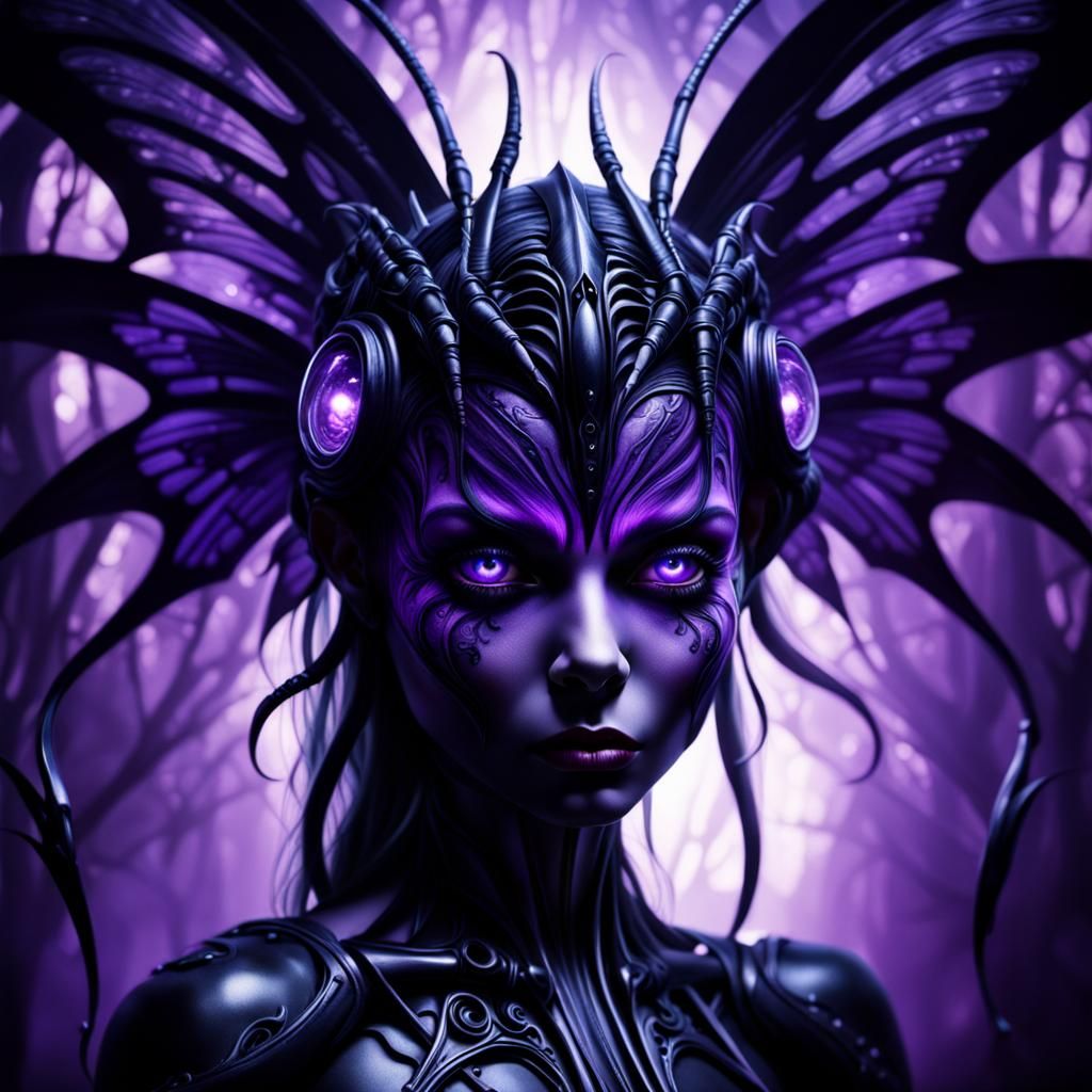 Glowing Gothic Fairy in Black and Purple