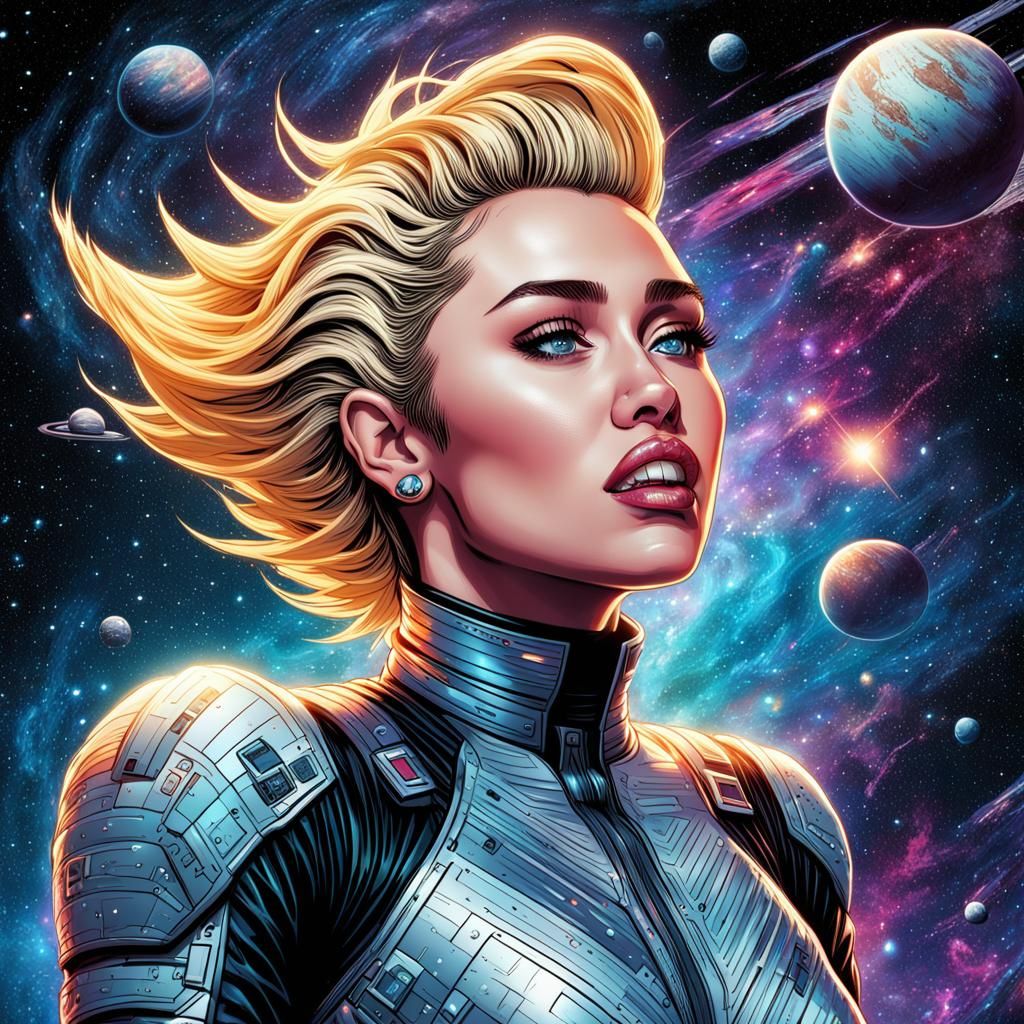 Celestial Woman Posing with Galaxies: Digital Illustration