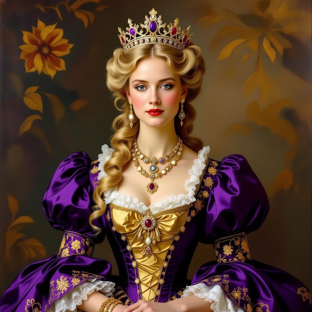 Victorian Lady in Purple Gown, Impasto Style